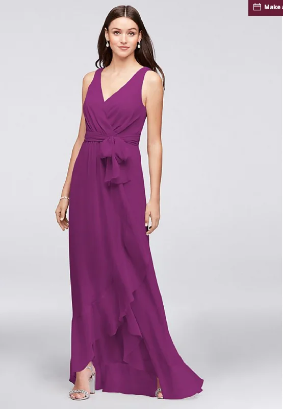 Low Prices David's Bridal Ruffle-Trim Faux-Wrap Bridesmaid Dress- F19748