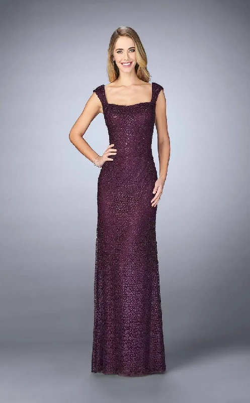 Warehouse Sale La Femme - Embellished Square Neck Column Dress 24891SC