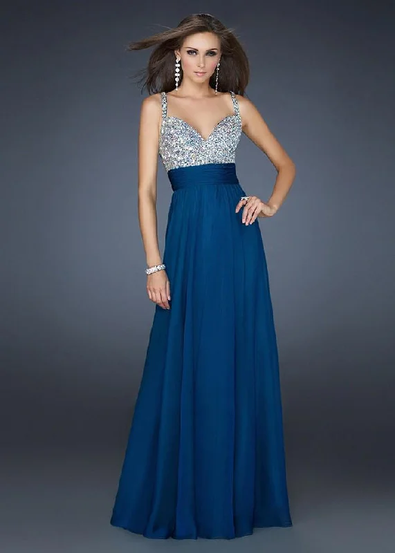 Mega Deal La Femme Jewel Crusted Ruched Evening Gown - 1 Pc Nude in Size 4 Available