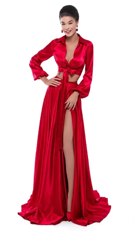 Must-Have Deals Tarik Ediz - Two Piece Lace Satin A-line Dress 50476 - 1 pc Red In Size 4 Available