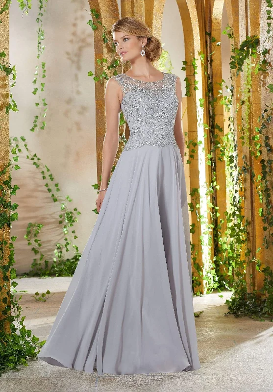 Don't Miss MGNY By Mori Lee - Beaded Embroidered Illusion Scoop A-Line Dress 71903 - 1 pc Lilac in Size 18 Available