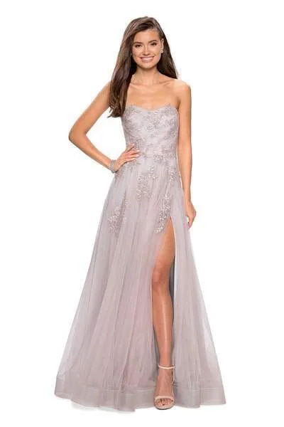 Deal Dash La Femme - Floral Embellished Strapless A-line Dress with Slit 27803SC - 2 pcs Mauve/Silver In Size 2 and 10 Available Deal Dash La Femme - Floral Embellished Strapless A-line Dress with Slit 27803SC - 2 pcs Mauve/Silver In Size 2 and 10 Available