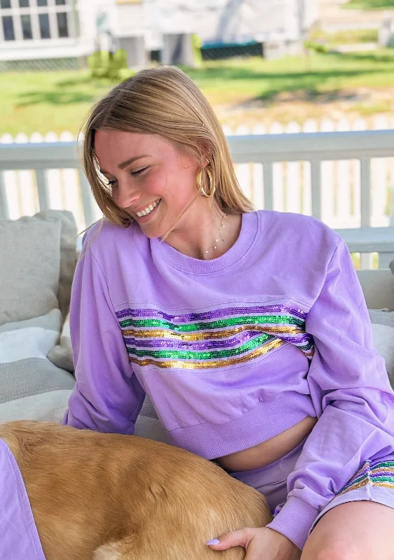 The Best Prices Adult Sequin Stripes French Terry Crop - Lavender