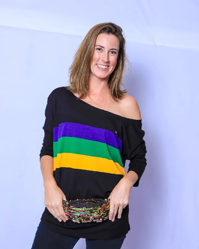 Daily Deals Black Chest Stripe Off the Shoulder Jersey Top