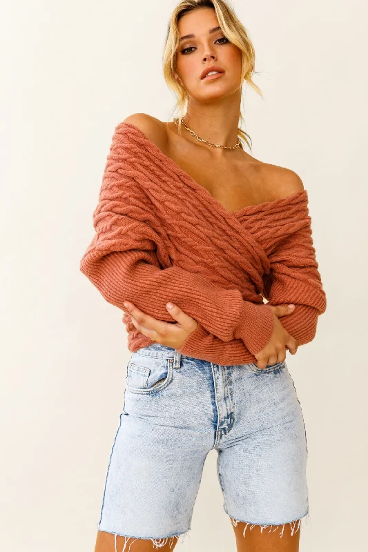 Low Prices Heartstopper Off-Shoulder Wrap Knit Top Rose