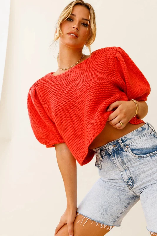 Online Only Marla Puff Sleeve Chunky Knit Top Watermelon