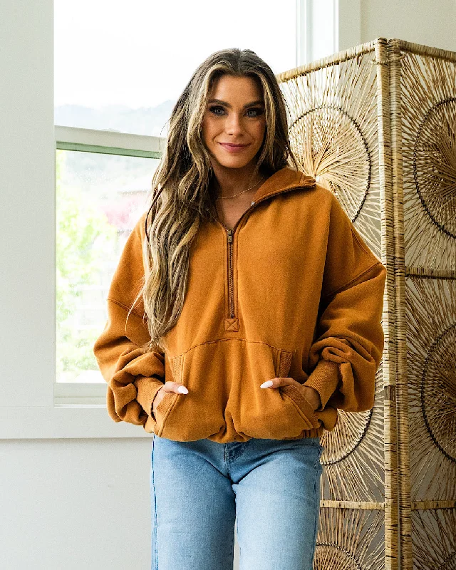 Discount Mania Ampersand Ave Oversized HalfZip Sweatshirt - Maple