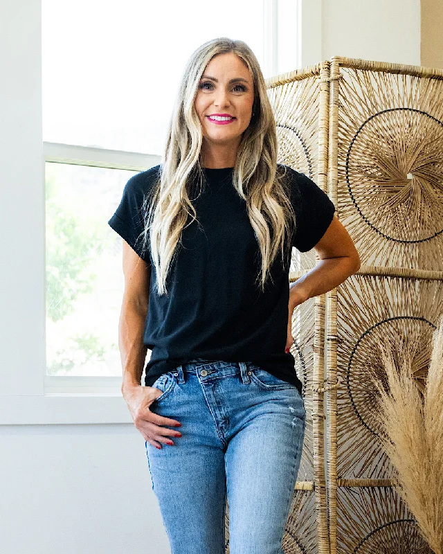 Fantastic Offers Girlfriend Roll Sleeve Top - Black