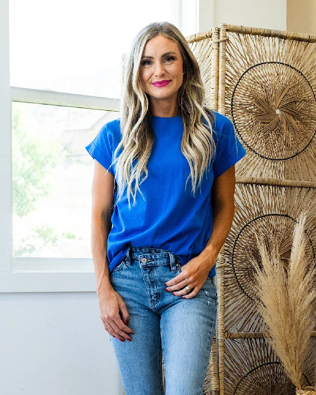 Daily Deals Girlfriend Roll Sleeve Top - Classic Blue