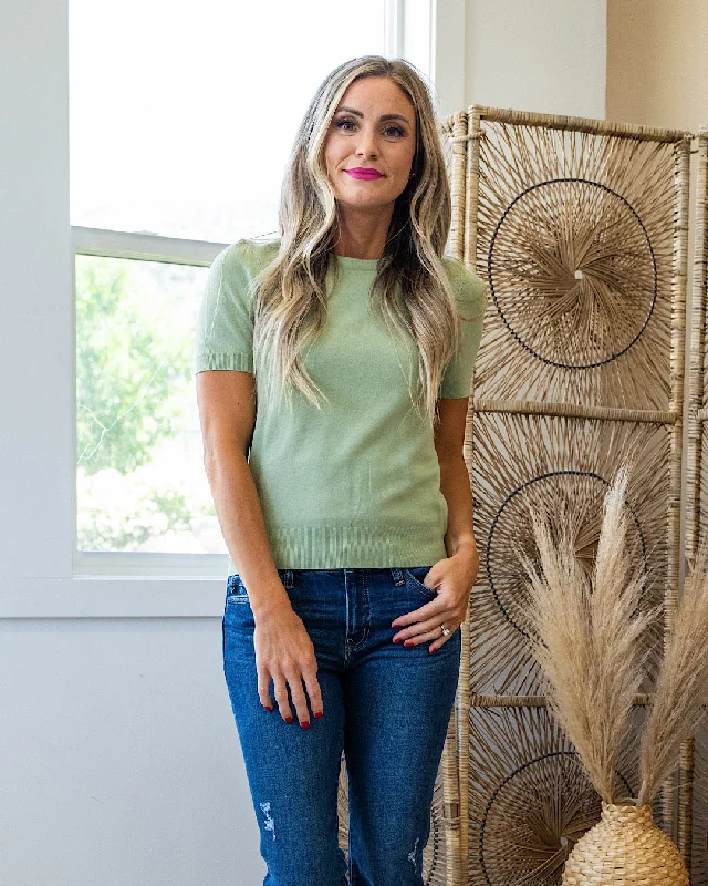 Final Clearance Harper Short Sleeve Sweater - Sage
