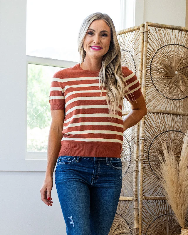 Value Deals Heidi Short Sleeve Striped Sweater - Rust