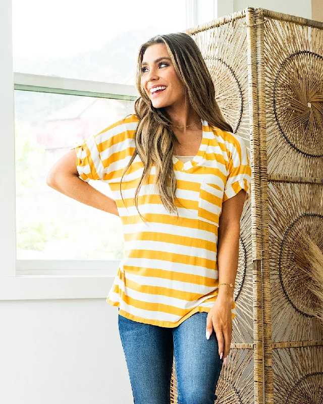 Must-Have Deals Jenna Stripe Boyfriend V Neck Top - Mustard