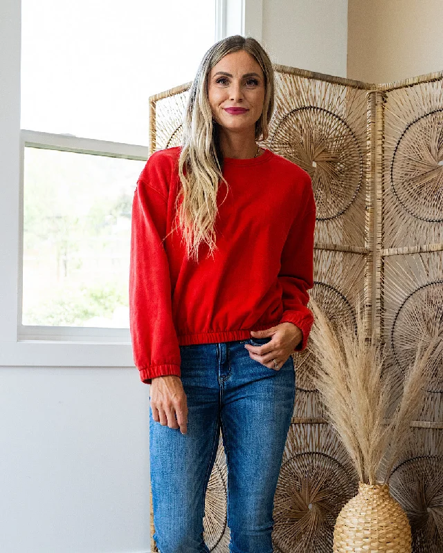 Early Bird Discount Kalea Elastic Hem Crewneck Sweatshirt - Scarlet Sun