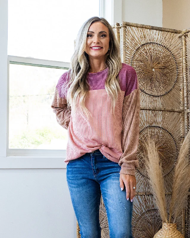 Today Only Sonya Corded Color Block Top - Rose Dawn