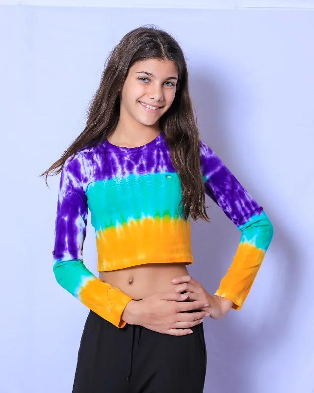 New Deals Tie Dye Stripe Junior Crop Long Sleeve