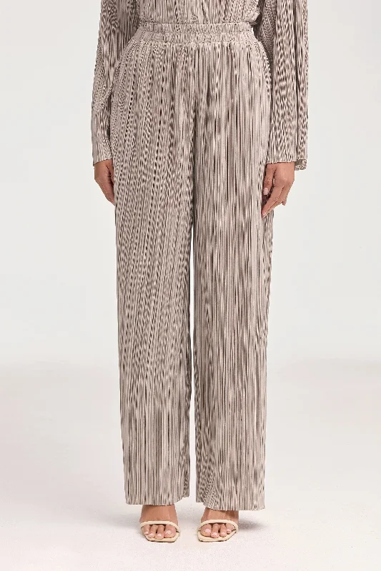 Discount Mania Alle Satin Plisse Wide Leg Pants - Taupe