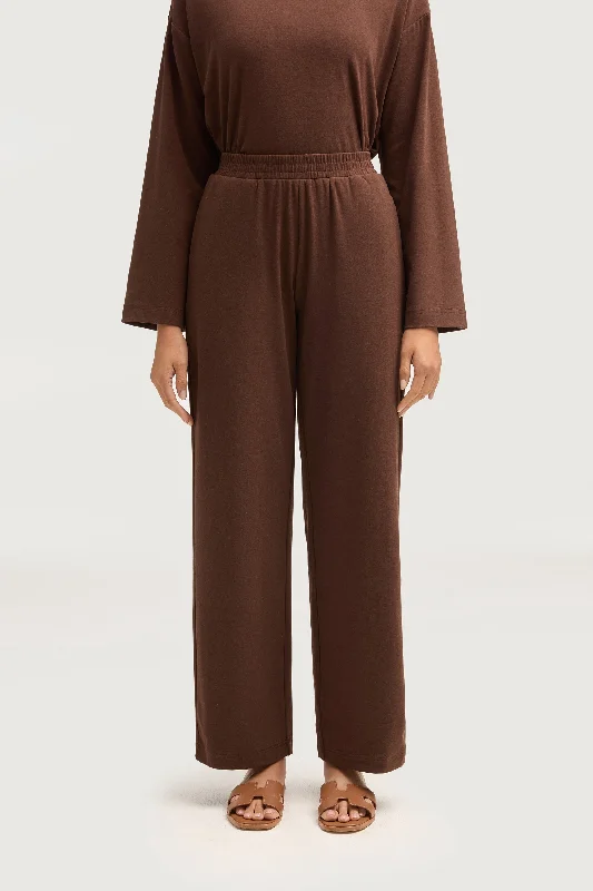 Take Advantage Aria Ribbed Everyday Wide Leg Pants - Dark Brown
