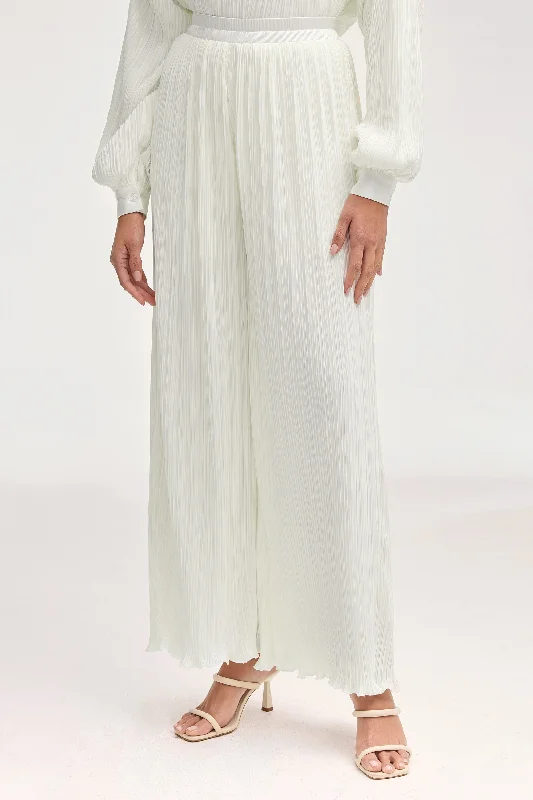 Final Sale Ezra Satin Plisse Wide Leg Pants - White