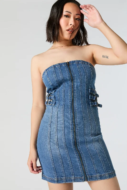 Epic Deals Denim Zip-Up Mini Tube Dress