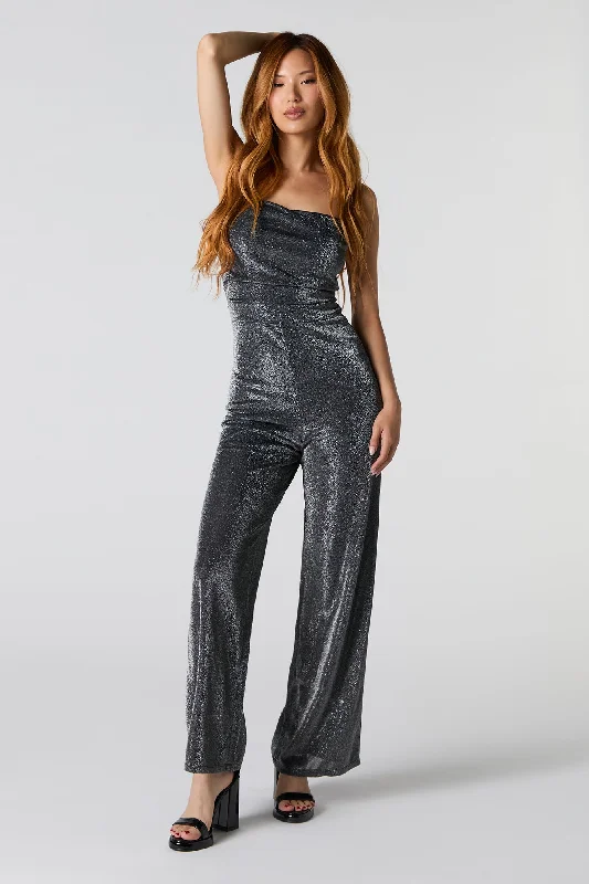 Extra Discounts Sparkle Cowl Neck Wide Leg Jumpsuit