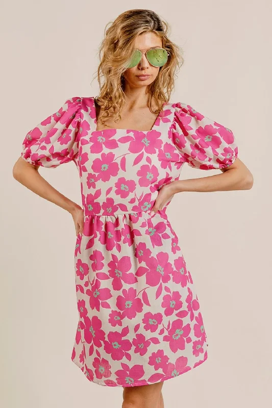 Exclusive Savings BiBi Printed Square Neck Puff Sleeve Mini Dress