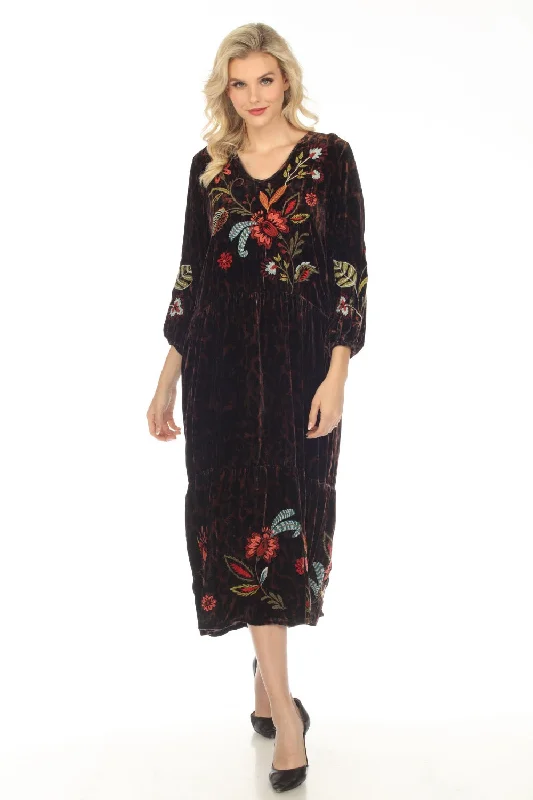 Hurry In Johnny Was JWLA Isabella Velvet Embroidered Tiered Maxi Dress Petite Boho Chic J30023-9P