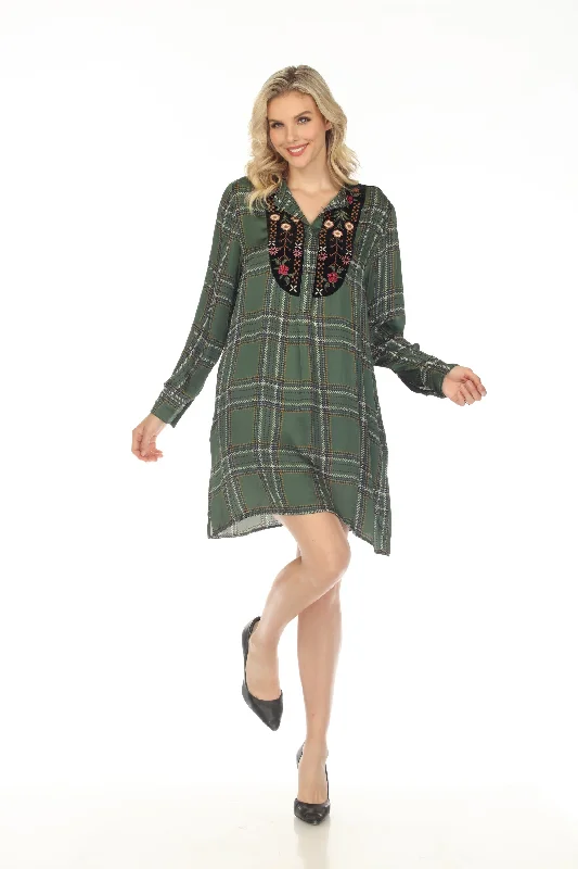 Don't Wait Johnny Was Workshop Plaid Viviana Tuxedo Yoke Embroidered Tunic Dress Boho Chic W27723