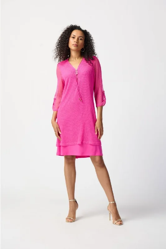 Price Rollback Joseph Ribkoff Mesh 3/4 Rolled-Tab Sleeve Layered Dress 241115