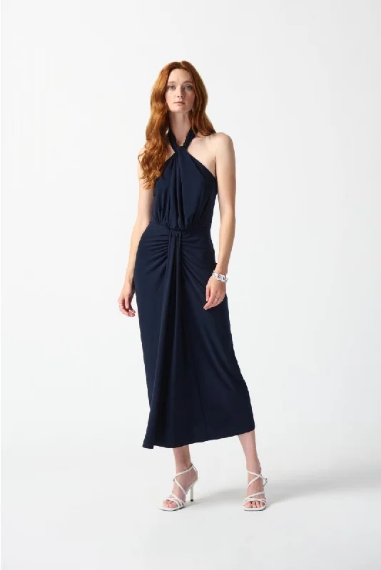 Instant Discount Joseph Ribkoff Midnight Blue Halter Neck Backless Blouson Maxi Dress 242071 Instant Discount Joseph Ribkoff Midnight Blue Halter Neck Backless Blouson Maxi Dress 242071