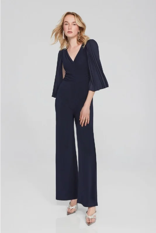 Weekend Deal Joseph Ribkoff Midnight Blue Surplice Neck Pleated Sleeve Wide Leg Jumpsuit 241782 Weekend Deal Joseph Ribkoff Midnight Blue Surplice Neck Pleated Sleeve Wide Leg Jumpsuit 241782