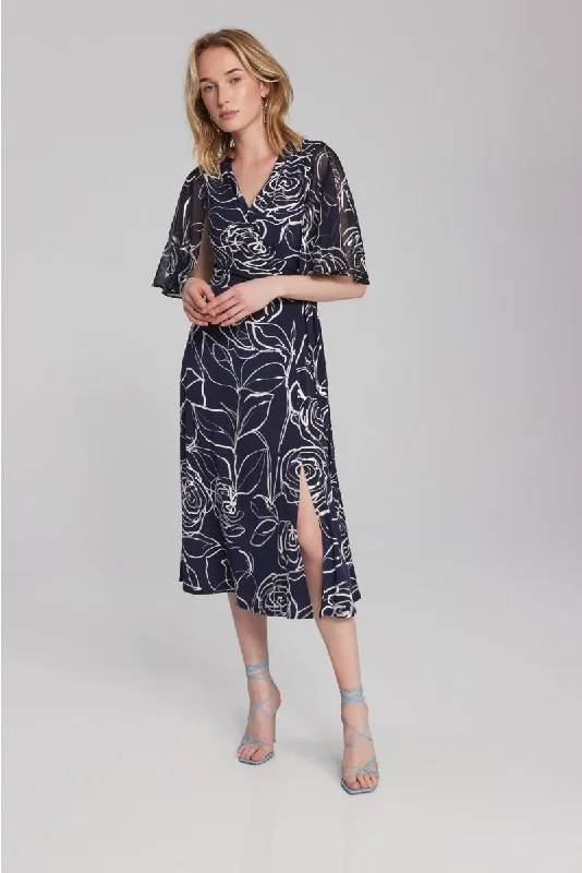 Online Specials Joseph Ribkoff Midnight Blue/Vanilla Floral Print Midi Fit & Flare Dress 241764 Online Specials Joseph Ribkoff Midnight Blue/Vanilla Floral Print Midi Fit & Flare Dress 241764