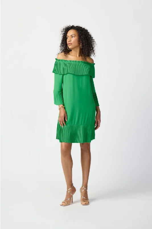 New Markdowns Joseph Ribkoff Off-Shoulder Pleated Bell Sleeve Shift Dress 241907