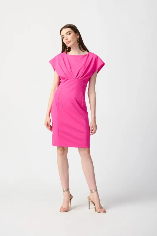 Deep Discounts Joseph Ribkoff Ultra Pink Pleated Dolman Sleeves Sheath Dress 241233 Deep Discounts Joseph Ribkoff Ultra Pink Pleated Dolman Sleeves Sheath Dress 241233
