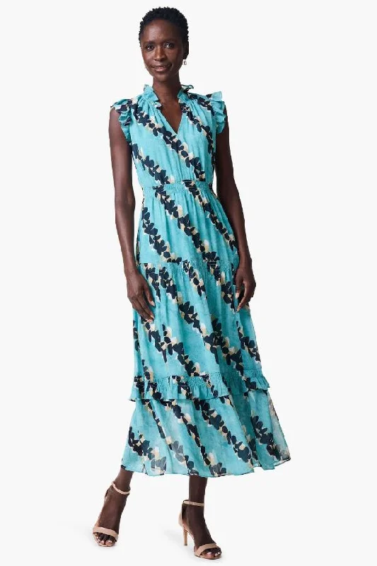 Closeout NIC+ZOE Aqua/Multi Rolling Reef Tiered Ruffles V-Neck Maxi Dress S241906