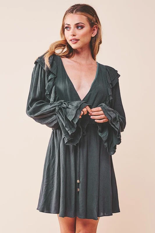 Unmissable Offer RUFFLE SURPLICE TIED MINI DRESS