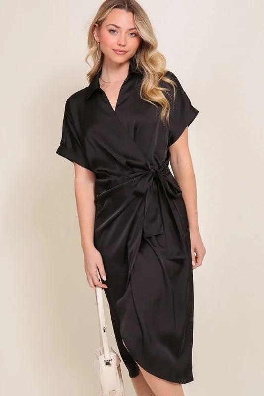 Big Discounts Surplice Satin Wrap Dress