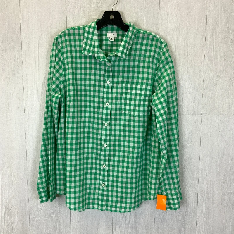Daily Specials Blouse Long Sleeve By J. Crew In Green & White, Size: Xl