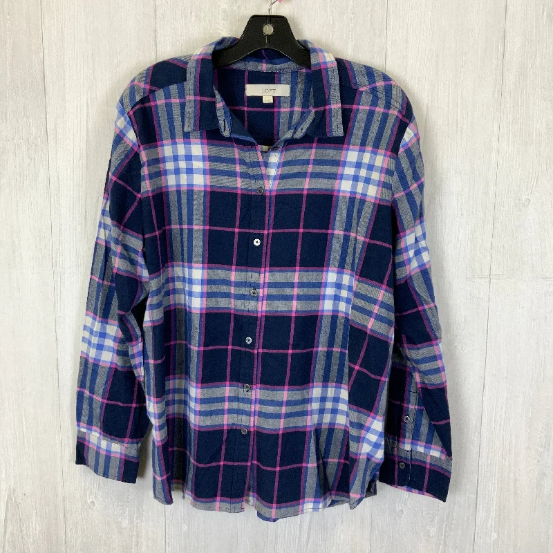 Daily Deals Blouse Long Sleeve By Loft In Blue & Pink, Size: Xl