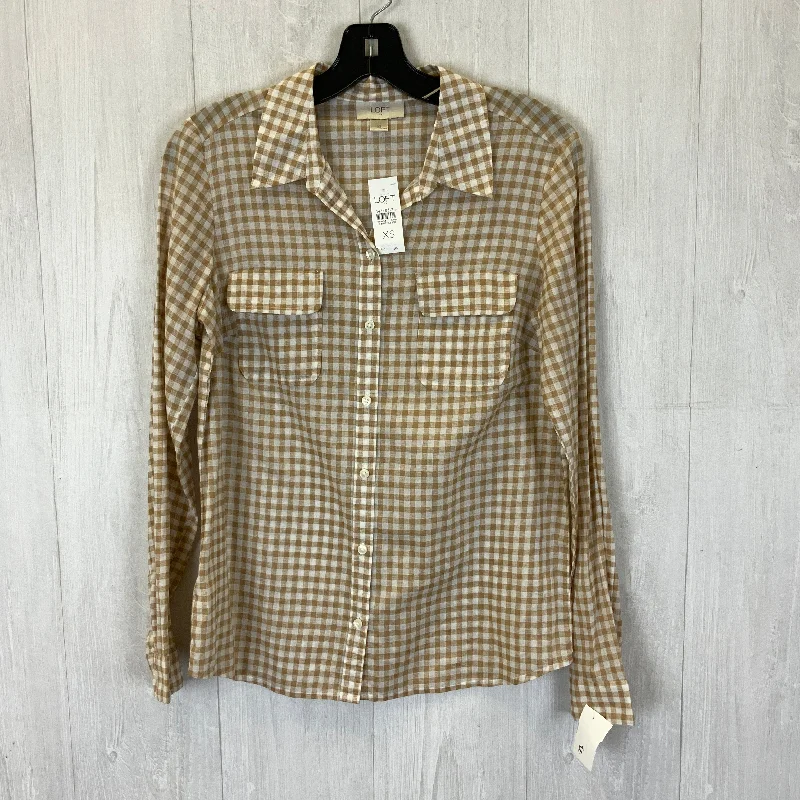 Savings Spectacular Blouse Long Sleeve By Loft In Brown & Cream, Size: Xs