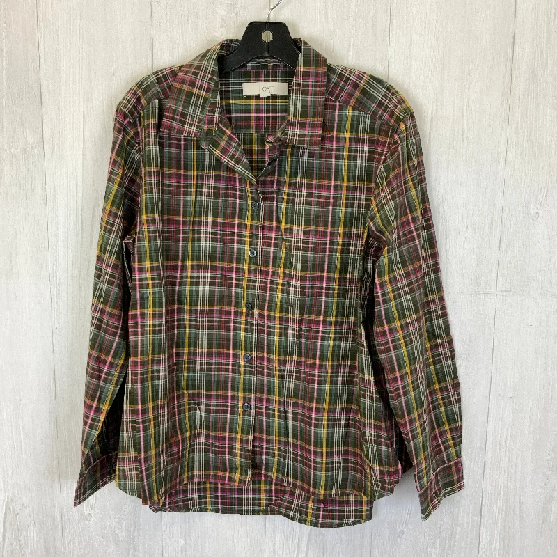 Anniversary Sale Blouse Long Sleeve By Loft In Plaid Pattern, Size: L