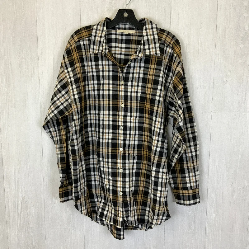 Loyalty Reward Blouse Long Sleeve By Loft In Plaid Pattern, Size: L