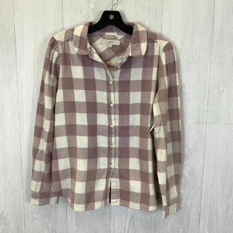 Big Discounts Blouse Long Sleeve By Loft In Purple & White, Size: M