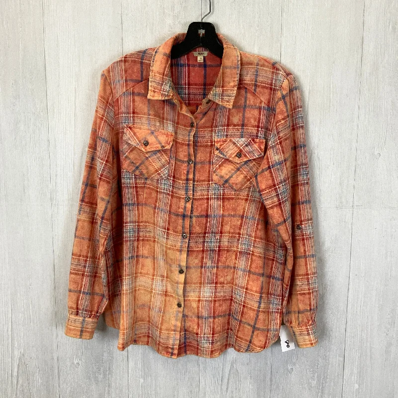 Hurry In Blouse Long Sleeve By Reba In Plaid Pattern, Size: M