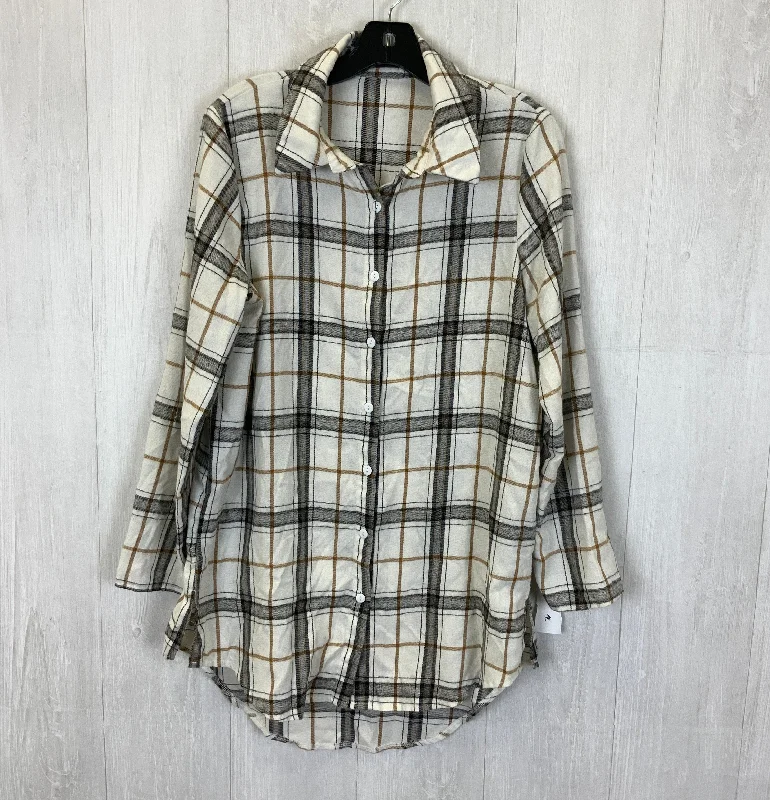 Today's Special Blouse Long Sleeve By Shein In Plaid Pattern, Size: L
