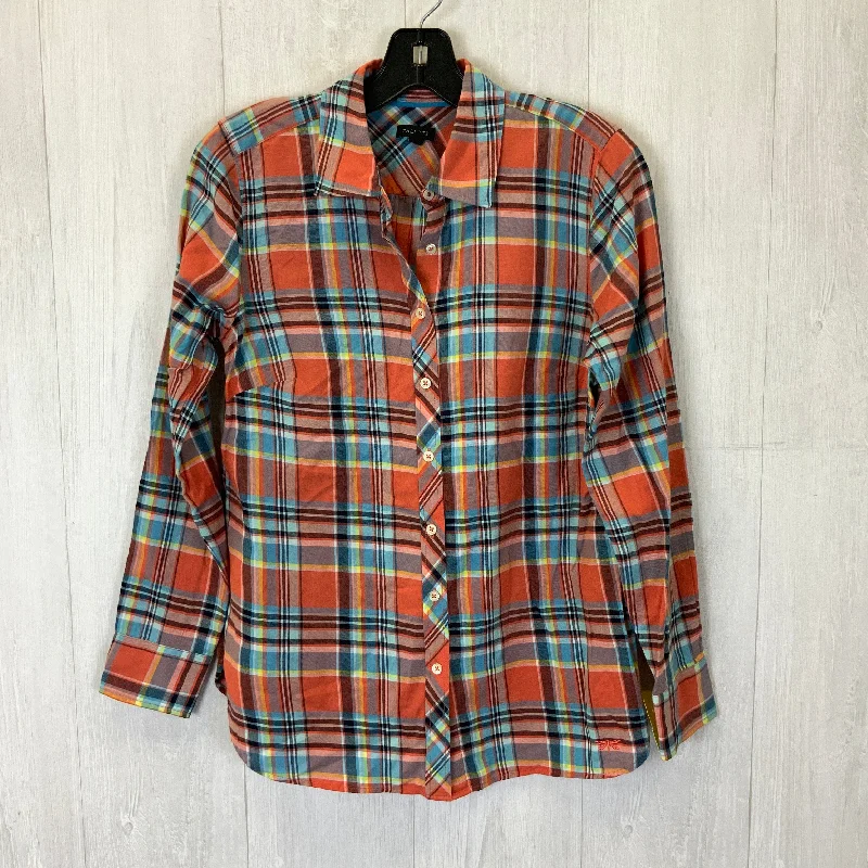 Quick Sale Blouse Long Sleeve By Talbots In Plaid Pattern, Size: Xs