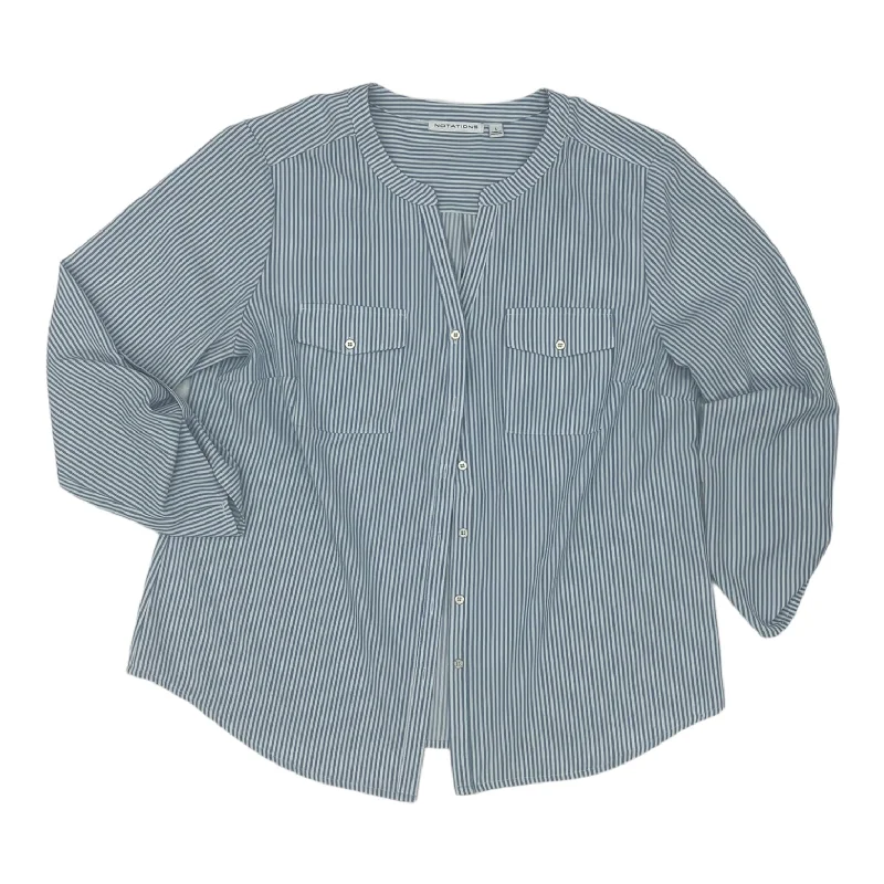 YEAR-End Sale BLUE & WHITE NOTATIONS TOP 3/4 SLEEVE, Size L
