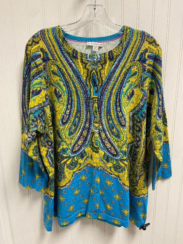 Holiday Sale Sweater Cardigan By Isaac Mizrahi Live Qvc In Paisley Print, Size: 2x