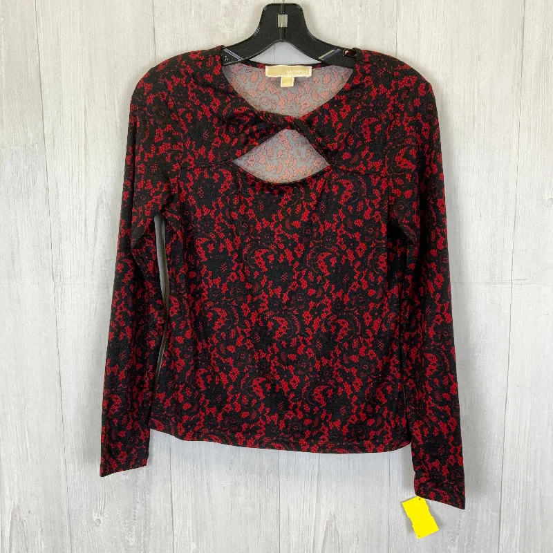 YEAR-End Clearance Top 3/4 Sleeve Basic By Michael By Michael Kors In Black & Red, Size: Xs