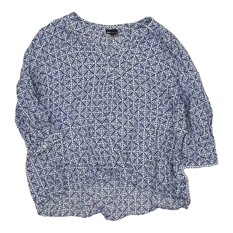Price Cut Top 3/4 Sleeve By Jones New York In Blue & White, Size:3X