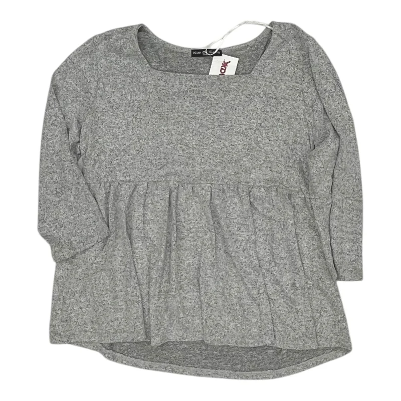 Best Seller Top 3/4 Sleeve By Kim & Cami In Grey, Size:M